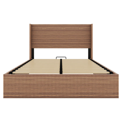 (Queen size) bed frame with a grooved and undulating lifting storage function, featuring a lifting storage feature, safe and beautiful / without noise, a wooden slat platform bed frame in a natural image 7