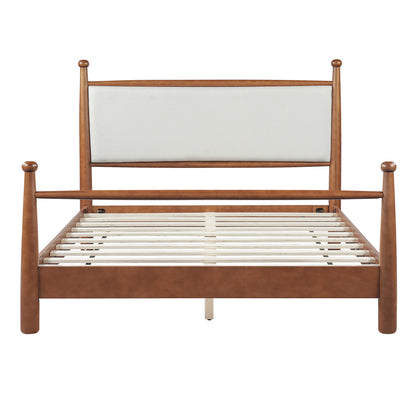 Solid Poplar & Plywood Bed Frame with Upholstered Headboard, Queen image 3