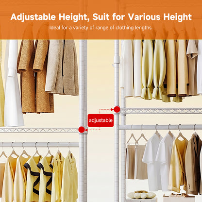 Heavy Duty Rolling Garment Rack 3 Tiers Adjustable Wire Shelving Clothes Rack with 2 Rods and Side Hooks,Storage Closet Clothing Rack with Wheels White 15.7" D x 29.5" W x 74.5" H image 3