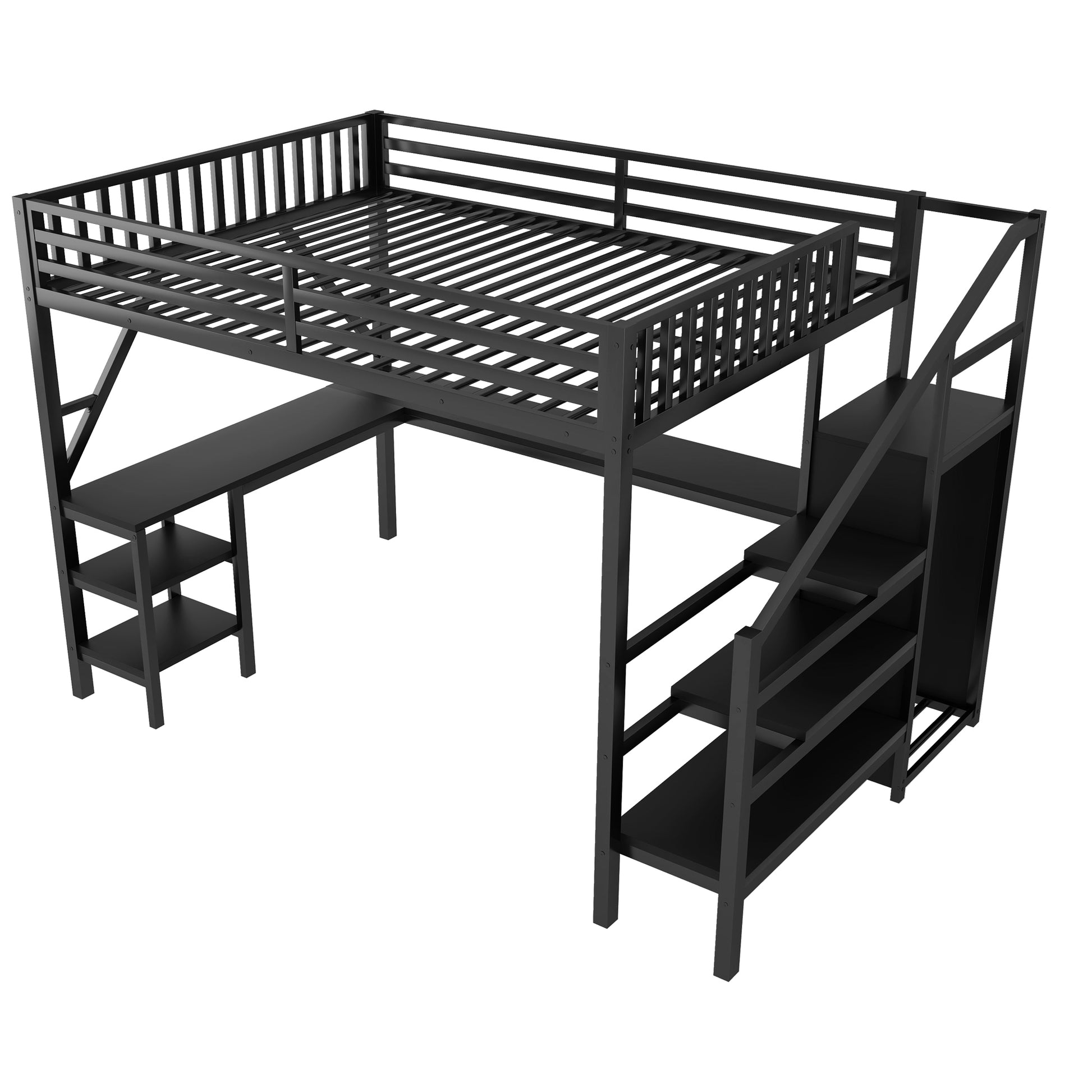 Metal Queen Loft Bed with Wardrobe and LED Light, Queen Size Loft Bed with L Shaped Desk and USB for Kids Teens Adults, Black(Old SKU W2593S00043,Expect Arrival Date 2026/3/7) image 10