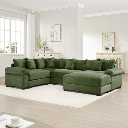 Oversized Cloud Modular Sectional Couch,Convertible Sectional Couches,Extra-Thick Armrests With An Ottoman,Premium Corduroy Fabric, Ergonomic Design, Easy Assembly, For Living Rooms bedroom,Green image 2