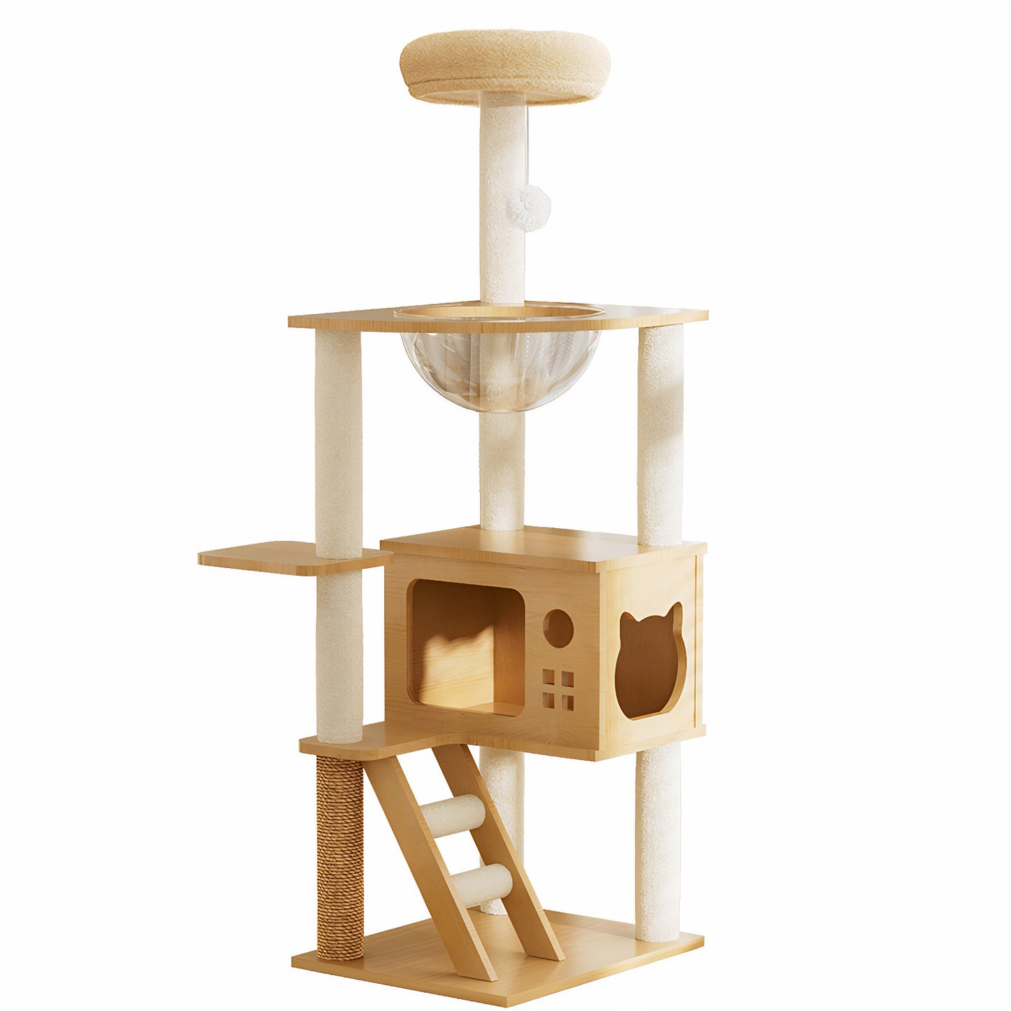 48.8" Modern Cat Tower, Wood Cat Tree Tower for Indoor Cats, Cat Treewith Sisal-Covered Scratching Posts and Top Perch, Cat Condo with Acrylic Hammock for Small Large Cats image 8