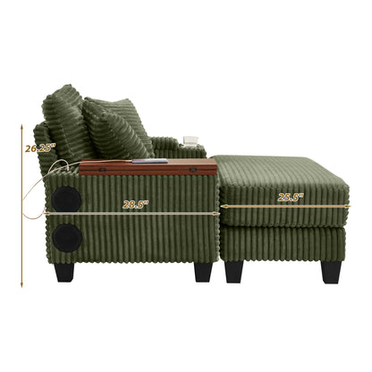 Fluffy Corduroy Storage Armrest Sofa,Single Versatile Seat with Ottoman,Cup Holder,Bluetooth Speaker,USB Ports,180°Rotating Table Board,For Living Room,Bedroom and Apartment image 9