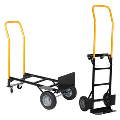 HT1006BK-YL   Hand Truck Dual Purpose 2 Wheel Dolly Cart and 4 Wheel Push Cart with Swivel Wheels 330 Lbs Capacity Heavy Duty Platform Cart for Moving/Warehouse/Garden/Grocery