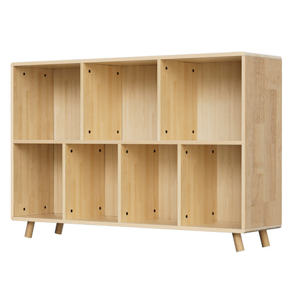 Wooden Bookshelf, 2-Tier Bookcase, 7 Cube Storage Organizer, Open Book Shelf with Legs for Home Office, Living Room, Study image 4