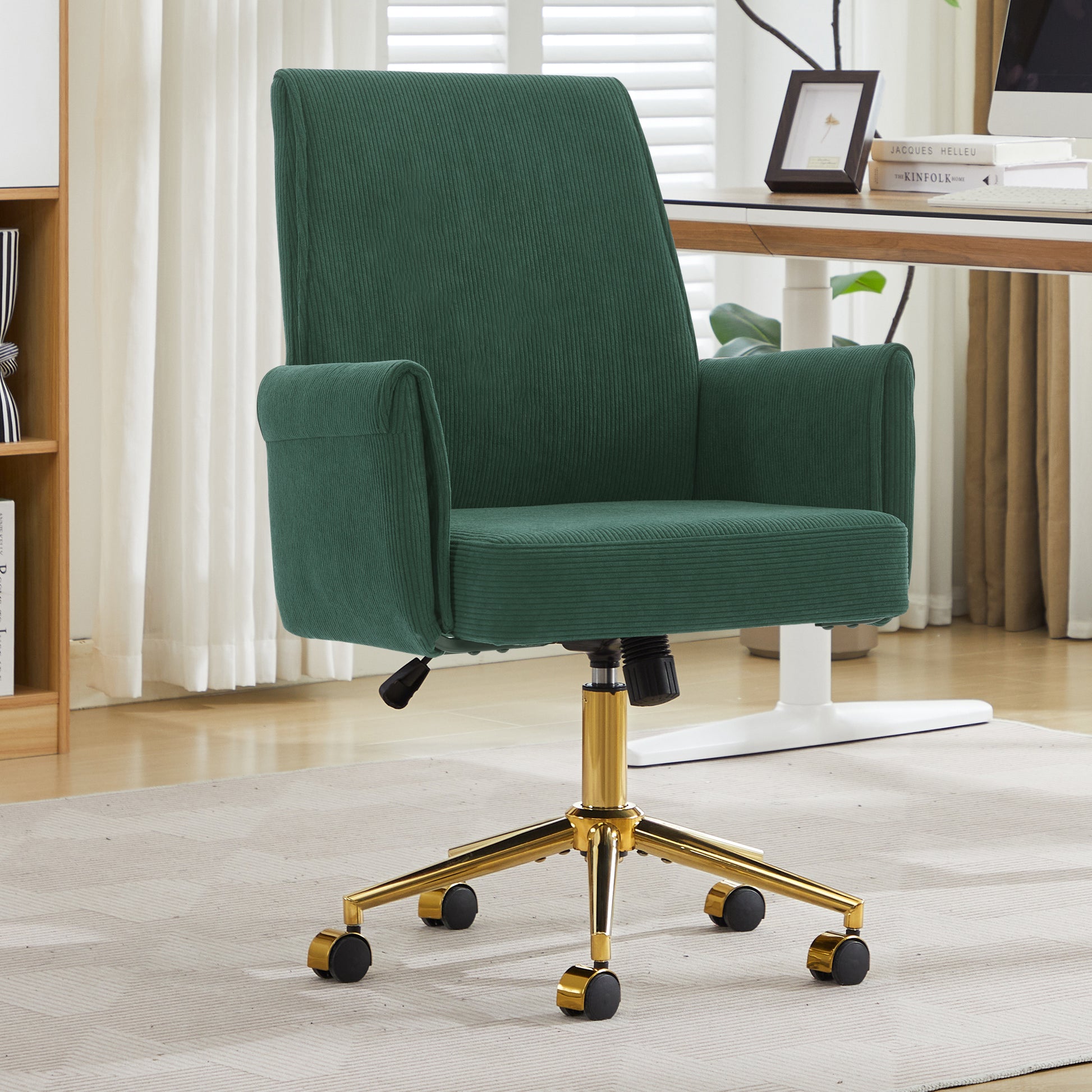 Mid-back liftable office chair, striped fabric, and ergonomically designed, is an excellent choice for working, studying or relaxing. The mid-back design provides a better sitting experience.Green image 1