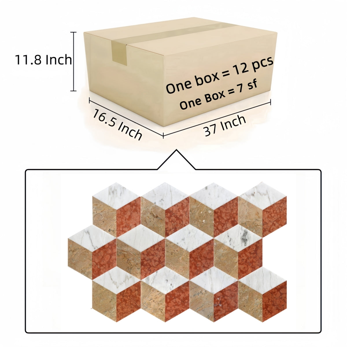 Hexagon Water-jet marble,White Gold Red 3 color, natural marble, for floor and wall,polished marble tile, natural stone, genuine marble, real marble, 1 box 12 pcs image 4