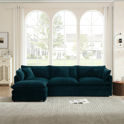 Free Combination Comfy Upholstery Modular Oversized L Shaped Sectional Sofa With Reversible Ottoman, Blue Chenille image 2