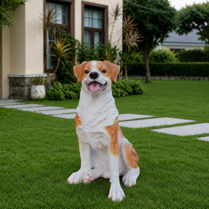 Lifelike Hound Dog Statue, Realistic Resin Animal Figurine for Indoor Outdoor Garden Lawn Yard Home Decor, Art Craft Gift, Brown+White image 9