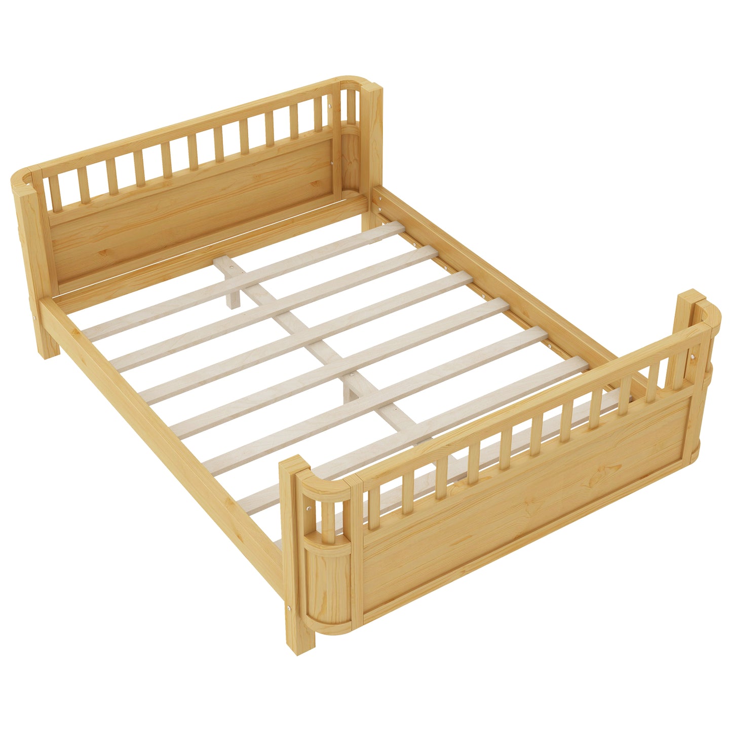 Full Size Wood Platform Bed for Kids, Wood Low Profile Full Bed with Rails for Girls and Boys, Natural (Patented Design,Expect Arrival Date 2026/5/11 Old SKU W2593P233781) image 12