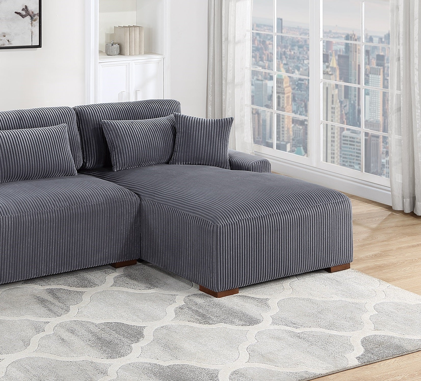Modern 2pc Sectional Set XL Plush Corduroy Fabric Dark Gray LAF Sofa RAF Chaise Living Room Couch image 4
