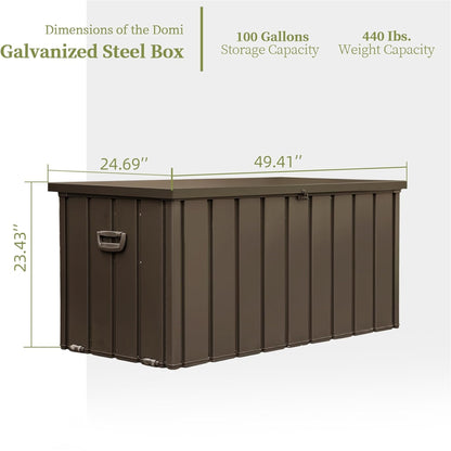 100 Gallon Outdoor Storage Deck Box Waterproof, Large Patio Storage Bin for Outside Cushions, Throw Pillows, Garden Tools, Lockable (Dark Brown) image 6