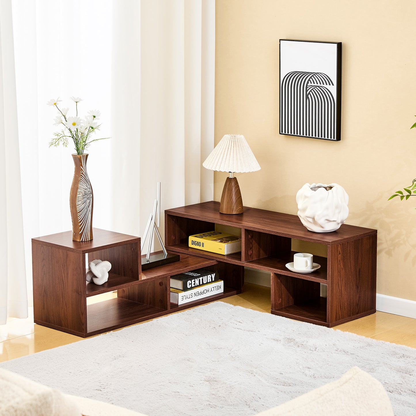 Dark Walnut Modular TV Stand, Free‑Combination Open Storage Media Console, Modern Minimalist Entertainment Center, Adjustable TV Cabinet for Living Room Bedroom Apartment image 7