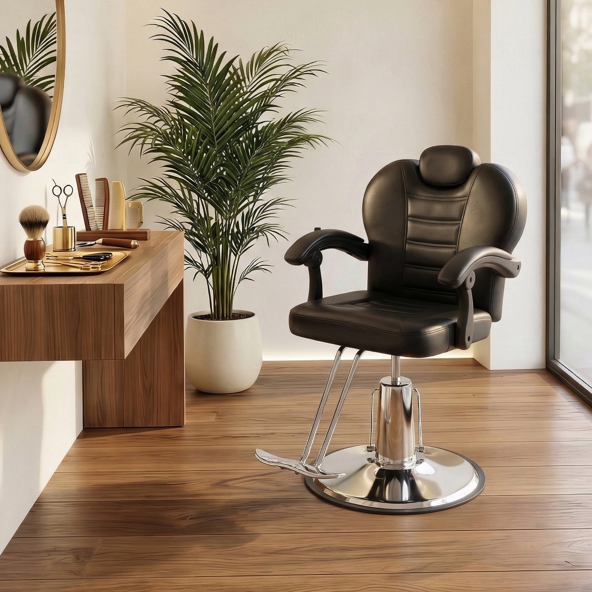 90°-150° Reclining Barber Chairs for Barbershop, Heavy Duty Hydraulic Pump 360°Swivel Salon Chair for Hair Stylist -Black image 1