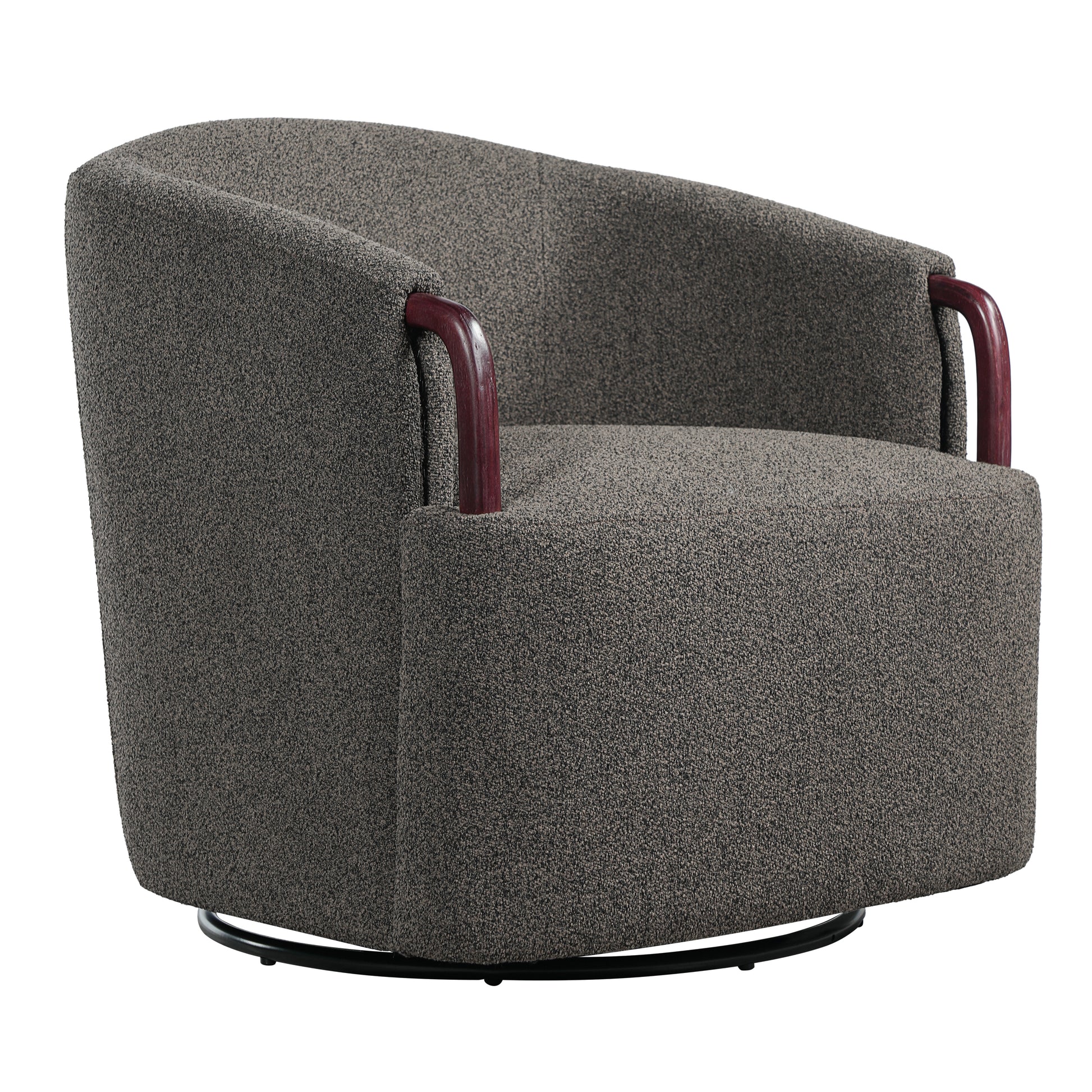 30" Modern Boucle Swivel Barrel Chair with Solid Wood Accents, Soft Durable Upholstery & 360° Swivel Base, Ideal for Living Room, Bedroom, or Office image 3