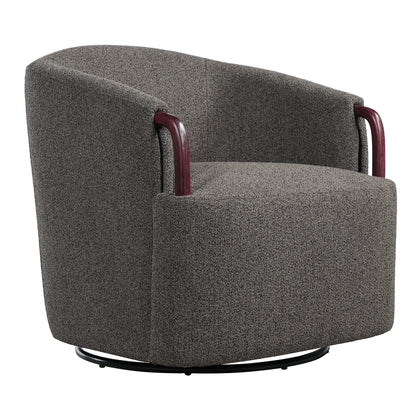 30" Modern Boucle Swivel Barrel Chair with Solid Wood Accents, Soft Durable Upholstery & 360° Swivel Base, Ideal for Living Room, Bedroom, or Office image 3
