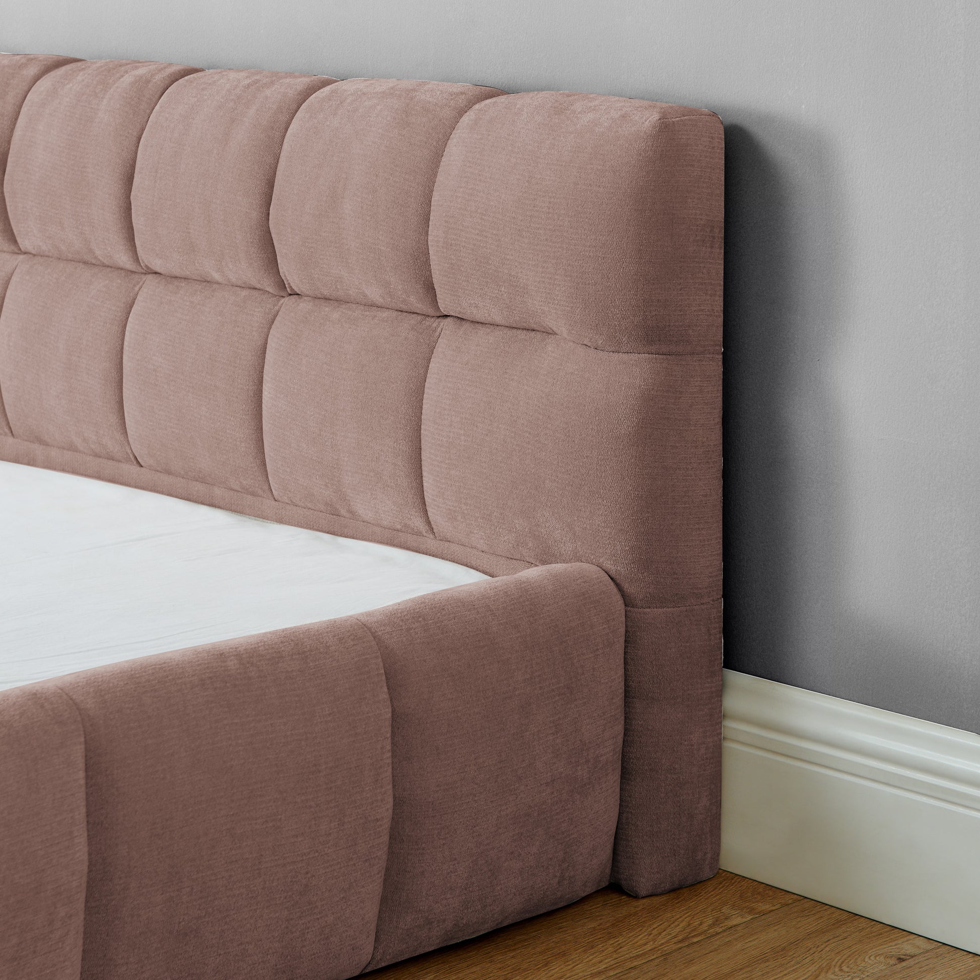 King size Upholstered Bed Frame with Thick Fabric, Chenille Fabric Grounded Queen Size Platform Bed with Headboard and Solid Frame. No Box Spring Needed-Pink(88.5''*85.5''*24'') image 4