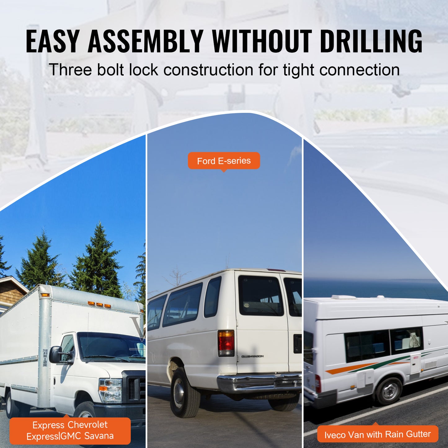Van Roof Ladder Rack, 3 Bars Alloy Steel Roof Racks, 750 LBS Capacity Rain-Gutter Roof Rack, Adjustable Length 40.2" to 74.8", Van Ladder Rack Compatible with Chevrolet Express, GMC Savana, etc image 9