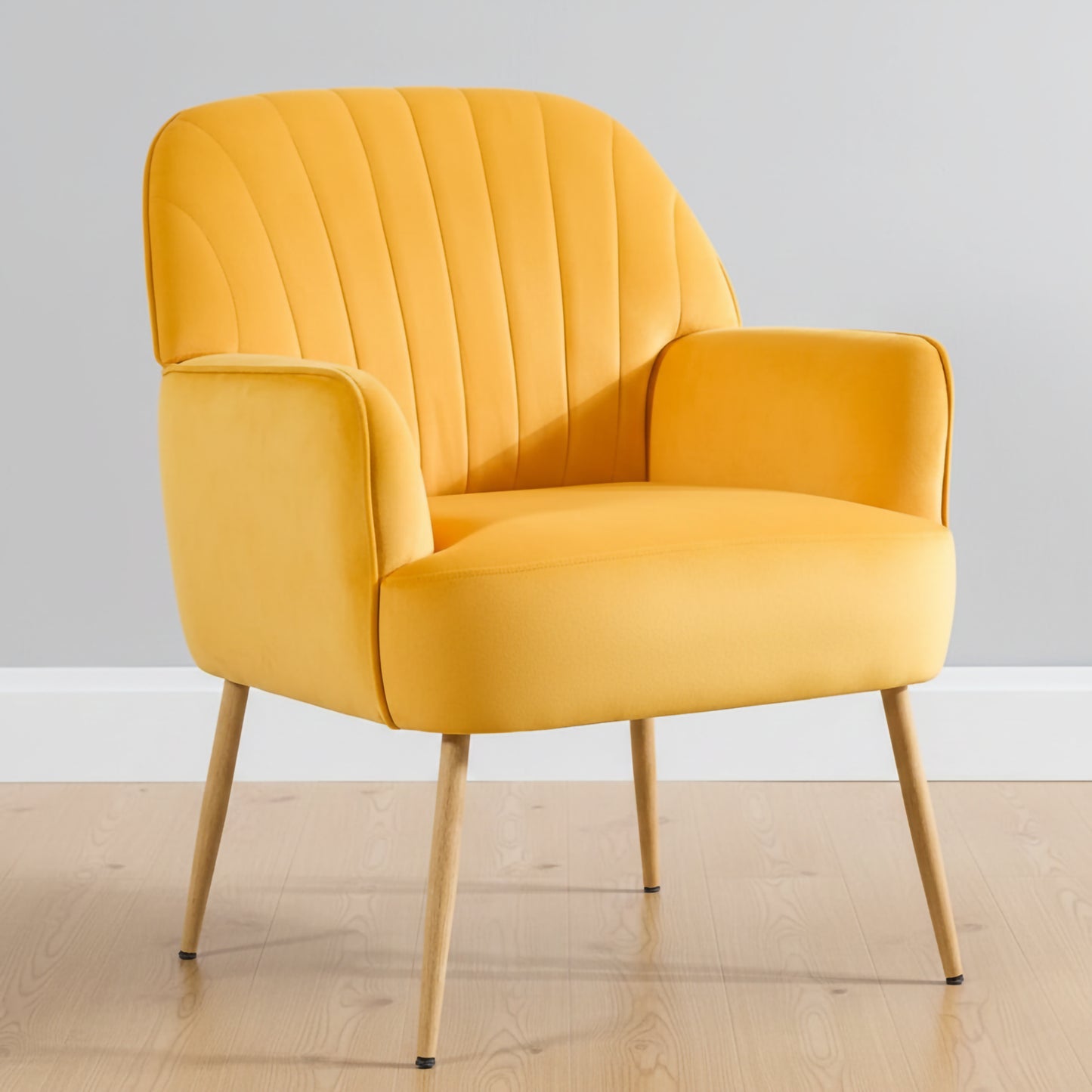 Velvet Accent Chair, Modern Upholstered Living Room Chairs, Luxury Single Sofa Armchair with Metal Legs, Comfy Barrel Chairs for Living Room, Waiting Room, Bedroom, Office and Cafe, Yellow image 7