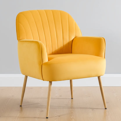 Velvet Accent Chair, Modern Upholstered Living Room Chairs, Luxury Single Sofa Armchair with Metal Legs, Comfy Barrel Chairs for Living Room, Waiting Room, Bedroom, Office and Cafe, Yellow image 7