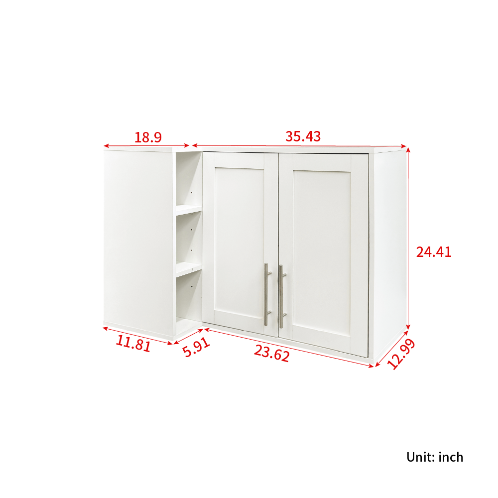 L Shape Wall Mounted Kitchen Sideboard Cabinet with 2 Door, 3 Layers Shelves, Storage Buffet Cabinet for Bathroom, Dining Rooms image 5
