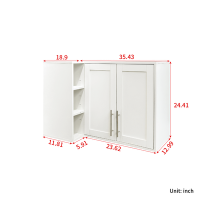 L Shape Wall Mounted Kitchen Sideboard Cabinet with 2 Door, 3 Layers Shelves, Storage Buffet Cabinet for Bathroom, Dining Rooms image 5