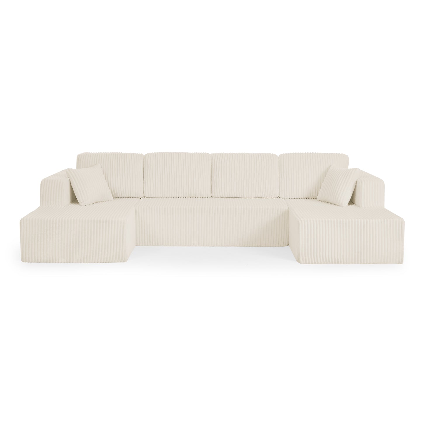 U shape Modular Sectional Sofa, Compressed Sectional Sofa Modern Minimalist Style Corduroy Couch, Sleeper Sofa for Living Room, Bedroom, Comfy Compressed Sofa Couch Space-Efficient Design-beige image 7