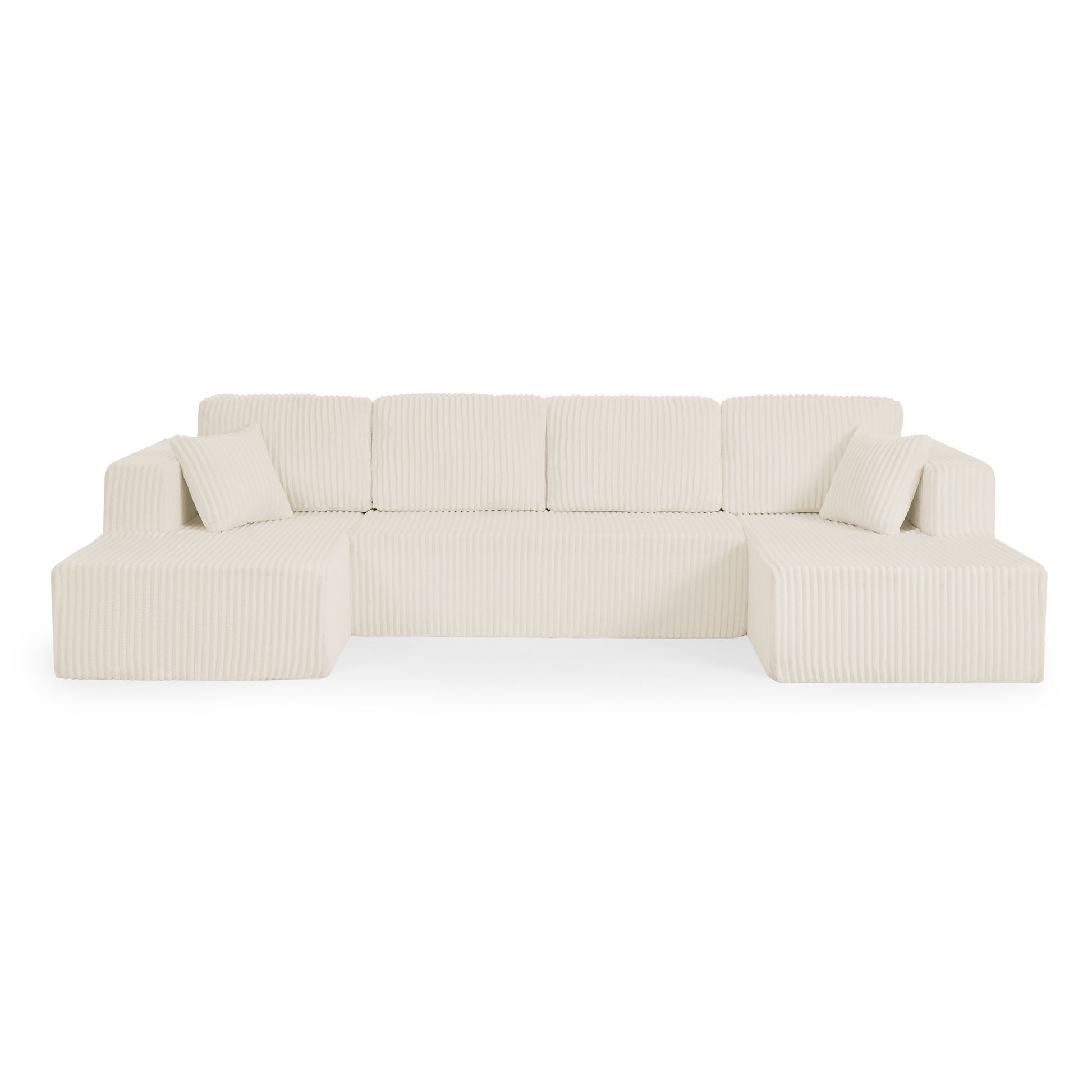U shape Modular Sectional Sofa, Compressed Sectional Sofa Modern Minimalist Style Corduroy Couch, Sleeper Sofa for Living Room, Bedroom, Comfy Compressed Sofa Couch Space-Efficient Design-beige image 7
