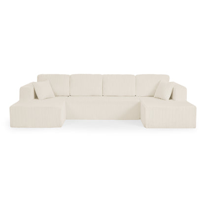 U shape Modular Sectional Sofa, Compressed Sectional Sofa Modern Minimalist Style Corduroy Couch, Sleeper Sofa for Living Room, Bedroom, Comfy Compressed Sofa Couch Space-Efficient Design-beige image 7