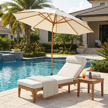 TOPMAX Acacia Wood Chaise Lounge, Outdoor Sun Lounge Chair, Patio Recliner with Adjustable Backrest and Head Pillow for Poolside, Backyard, Garden, Indoor&Outdoor, set of 2, Beige image 4
