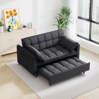 54.30" Corduroy Modular Sectional Sleeper Sofa, Loveseat with Pull Out Bed for Living Room Black Couch image 4