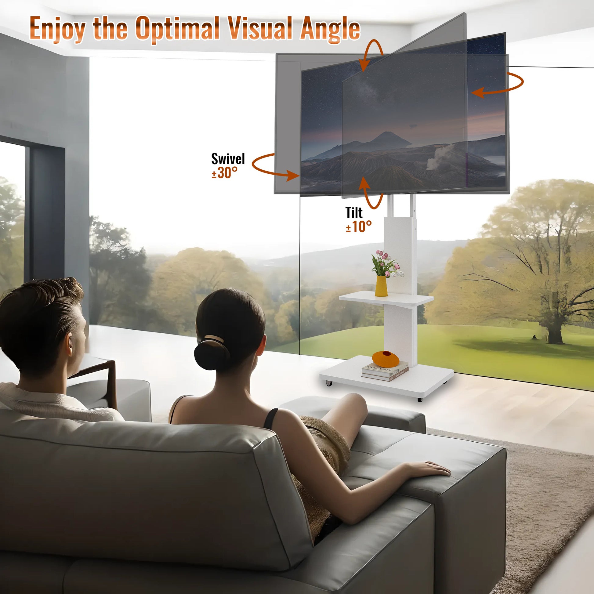 TV Stand with Shelf for Living Room, Bedroom,Offices,Mobile TV Cart for 32-75 inches,Floor Stand with Mount on Lockable Wheels,White image 5