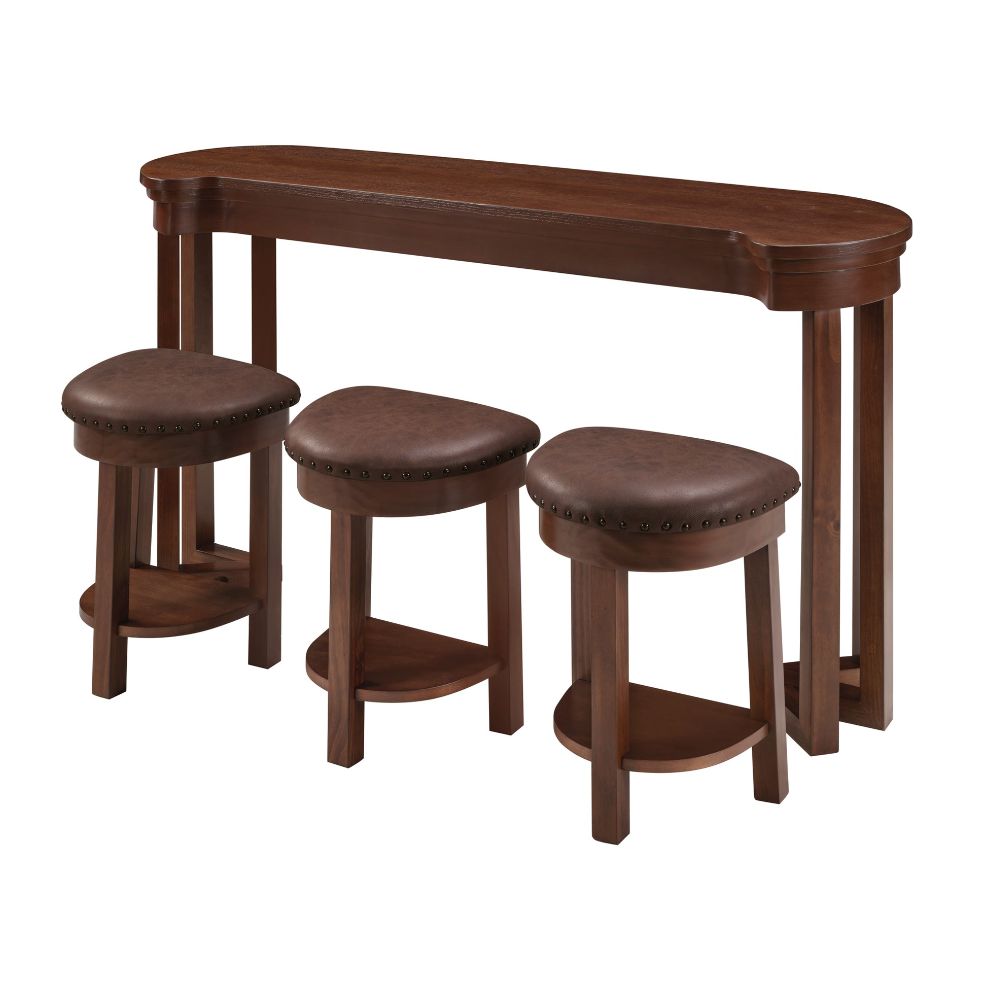 4 Piece Bar Table Set with3 PU Upholstered Bar Stools, Breakfast Table with 3 Padded Stools Solid Wood Counter Height Dining Table Set for Living Room, Dining Room. Cherry image 6