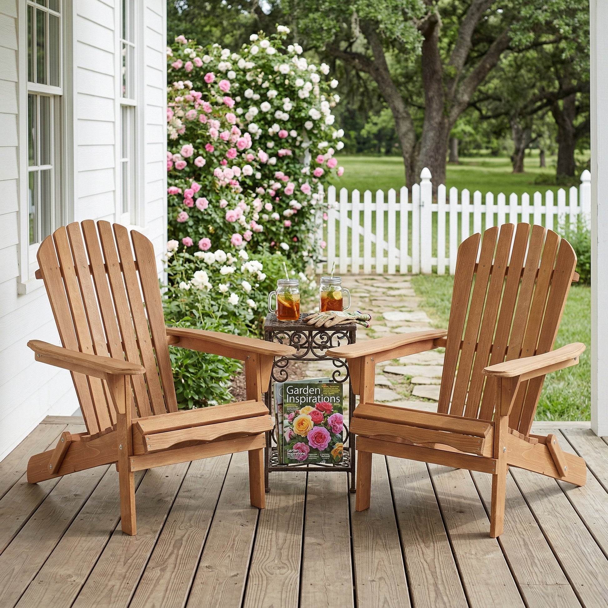 Outdoor Wooden Folding Adirondack Chair Set of 2 with Pre-Assembled BackRest, Wood Patio Chair for Garden Backyard Porch Pool Deck Firepit image 1