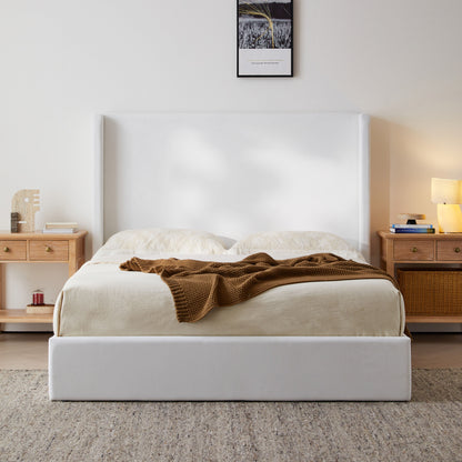 Carmen Upholstered Wingback Bed / Upholstered Platform Bed Frame / 52.3" High Headboard / Simplicity / Minimalist / No Box Spring Needed / Easy Assembly / King / Coconut Micro Suede / No Noise image 1