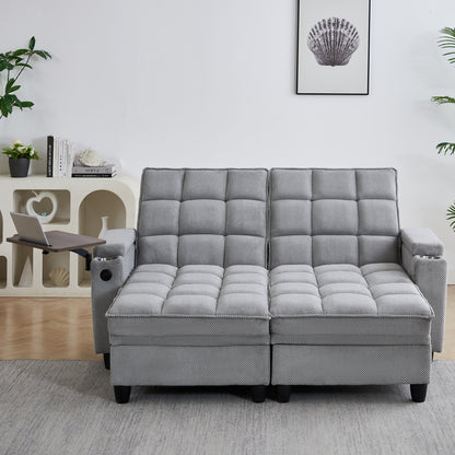 Light Grey Sofa,Sleeper Sofa Bed with 6-Position Adjustable Backrest,USB Ports, Cup Holder and Swivel Side Table image 7