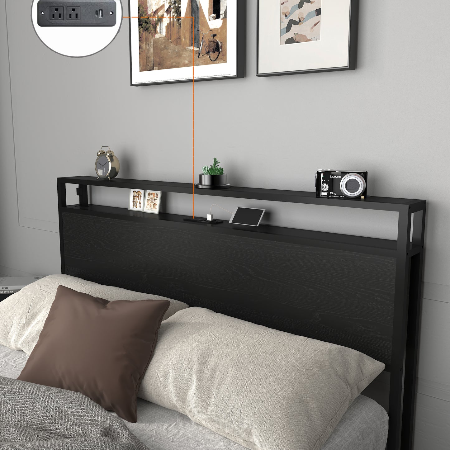 Full Bed Frame, Storage Headboard with Charging Station, Solid and Stable, Noise Free, No Box Spring Needed, Easy Assembly image 5