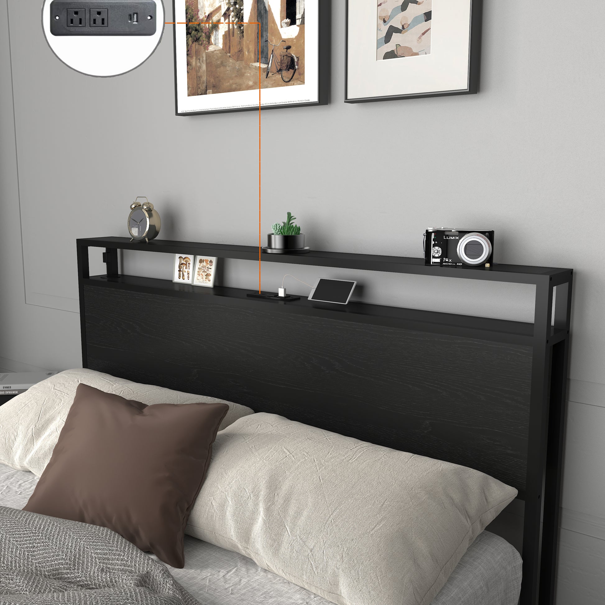 Full Bed Frame, Storage Headboard with Charging Station, Solid and Stable, Noise Free, No Box Spring Needed, Easy Assembly image 5