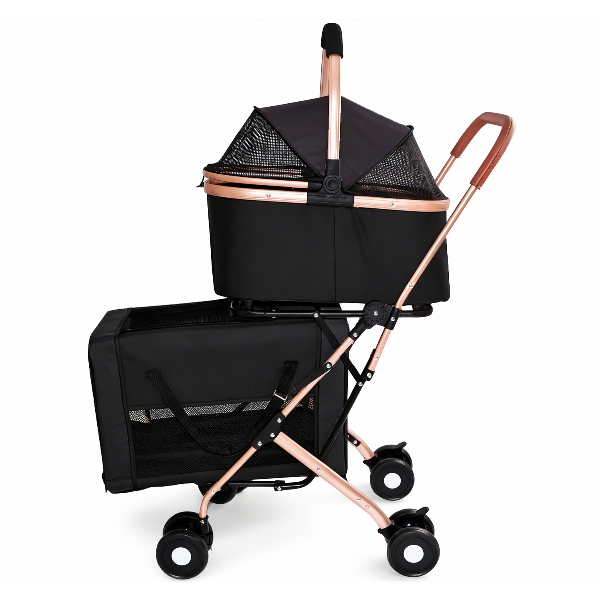 Double Pet Stroller for Dogs and Cats, Foldable Frame, 3-in-1 Convertible Carrier/Tote, Shockproof Wheels, Brake System, Fixed Safety Leashes for Small/Medium Pets in Multi-Pet Homes(Black) image 4