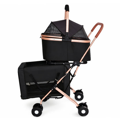 Double Pet Stroller for Dogs and Cats, Foldable Frame, 3-in-1 Convertible Carrier/Tote, Shockproof Wheels, Brake System, Fixed Safety Leashes for Small/Medium Pets in Multi-Pet Homes(Black) image 4