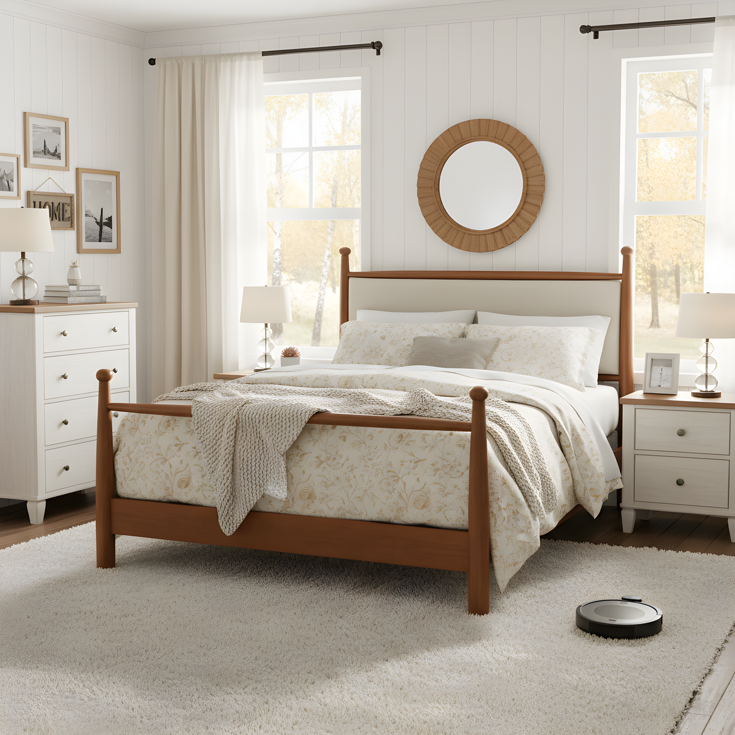 Solid Poplar & Plywood Bed Frame with Upholstered Headboard, Queen image 7