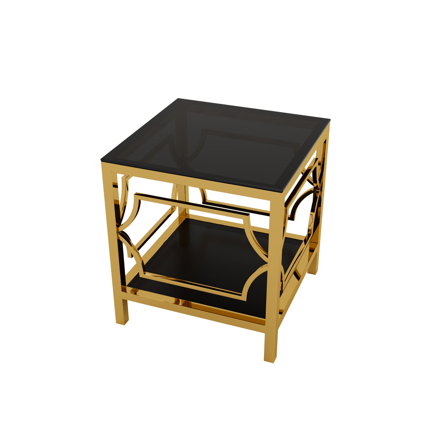 19.7" Modern Gold Square Side Table with Tempered Glass Top & Storage Shelf, Luxury Glam End Table with Metal Frame for Living Room, Bedroom, Sofa Side, Small Space Accent Table image 10
