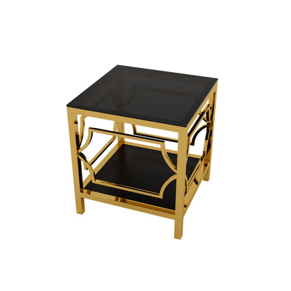 19.7" Modern Gold Square Side Table with Tempered Glass Top & Storage Shelf, Luxury Glam End Table with Metal Frame for Living Room, Bedroom, Sofa Side, Small Space Accent Table image 10
