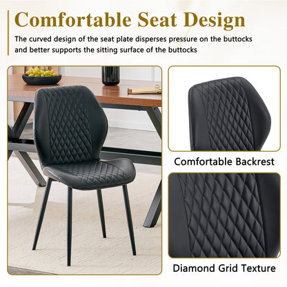 Set of 4 modern light luxury black diamond-quilted PU chairs with black metal legs. Suitable as upholstered dining chairs with backrests for home dining rooms, adaptable to a wide range of scenarios. image 10