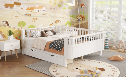 Full Size Wood Platform Bed for Kids, Wood Low Profile Full Bed with Rails for Girls and Boys, White (Old SKU W2593P331684) image 5