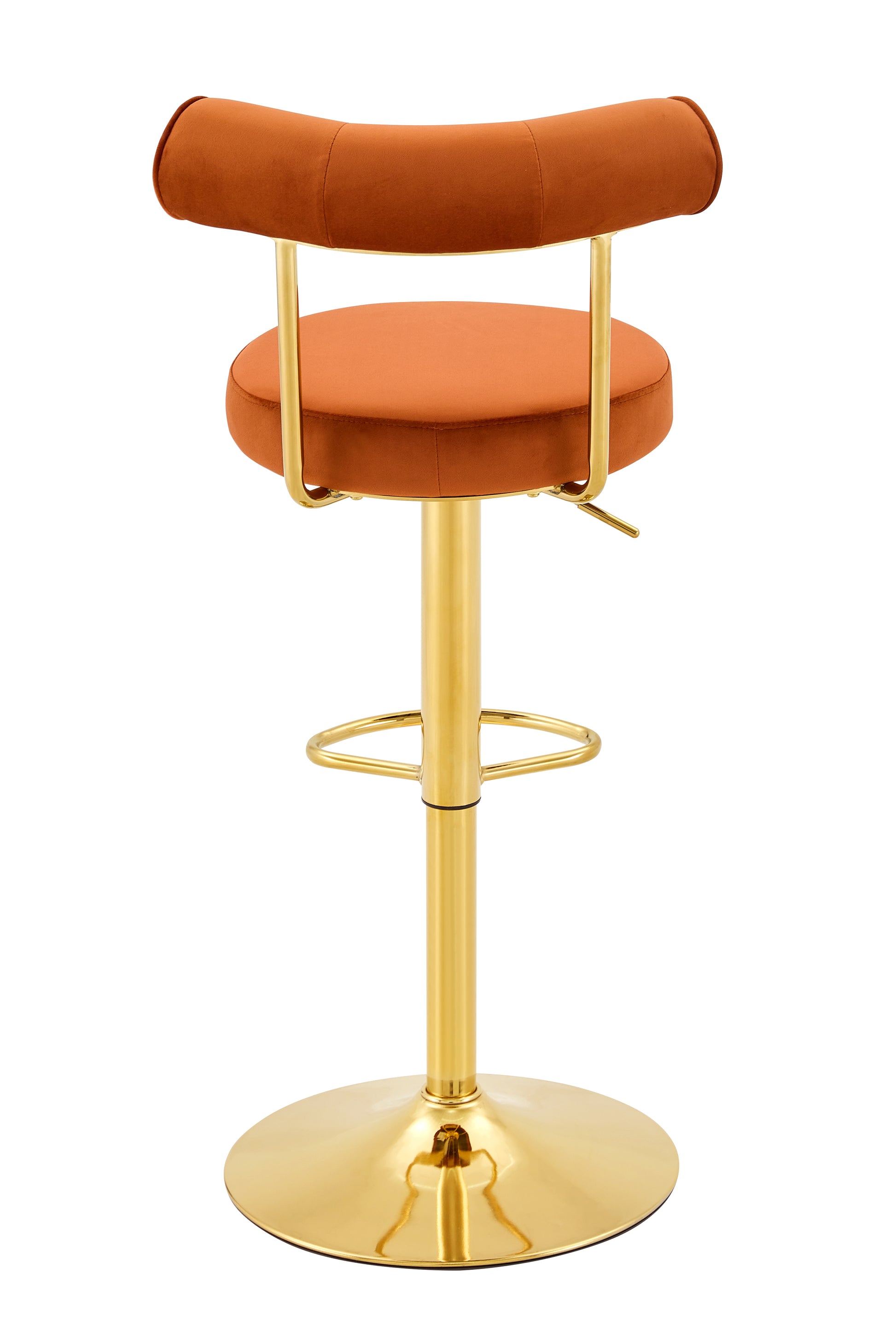 Soft Velvet Upholstered Swivel Adjustable Bar Chair with electroplated gold legs - Dining Room Living Room Bar Cafe Reception Desk Bar Stool(Rusty Orange, Set of 2) image 12