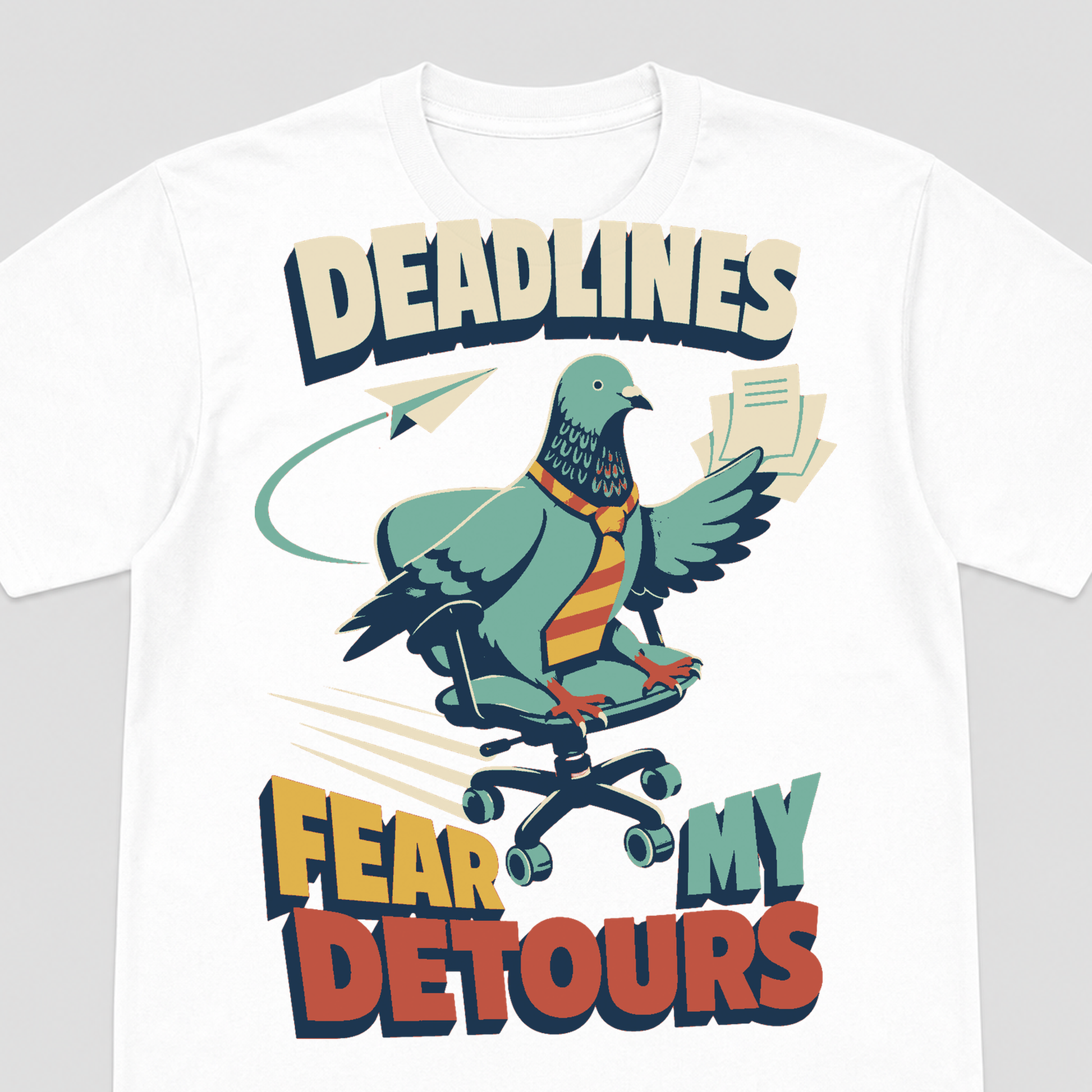 Deadline Detour Pigeon Graphic T-Shirt - POD-20260807-120_white_closeup_product