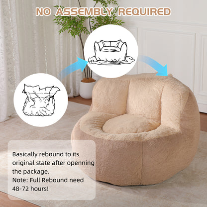 Oversized Bean Bag Chairs,Multicolor Faux Fur Couch Filled with Shredded Sponge,Large Lounger Sofa For Living Room,No Assembly Required,Brown+Camel image 9
