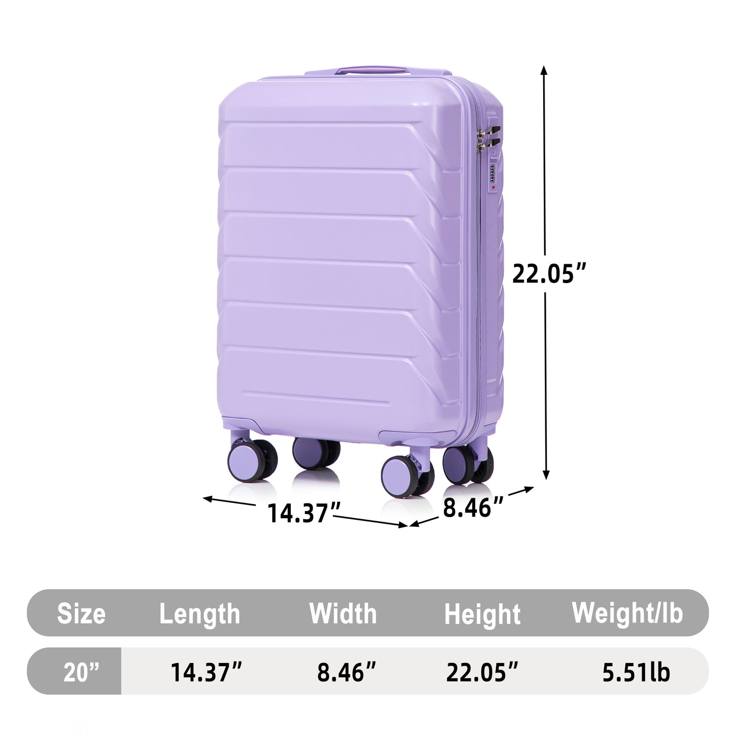 20 Inch ABS Hard Shell Travel Checked Luggage - Scratch Resistant Surface Four Multi-Directional Wheels, With Combination Lock.(Blue+Purple) image 3