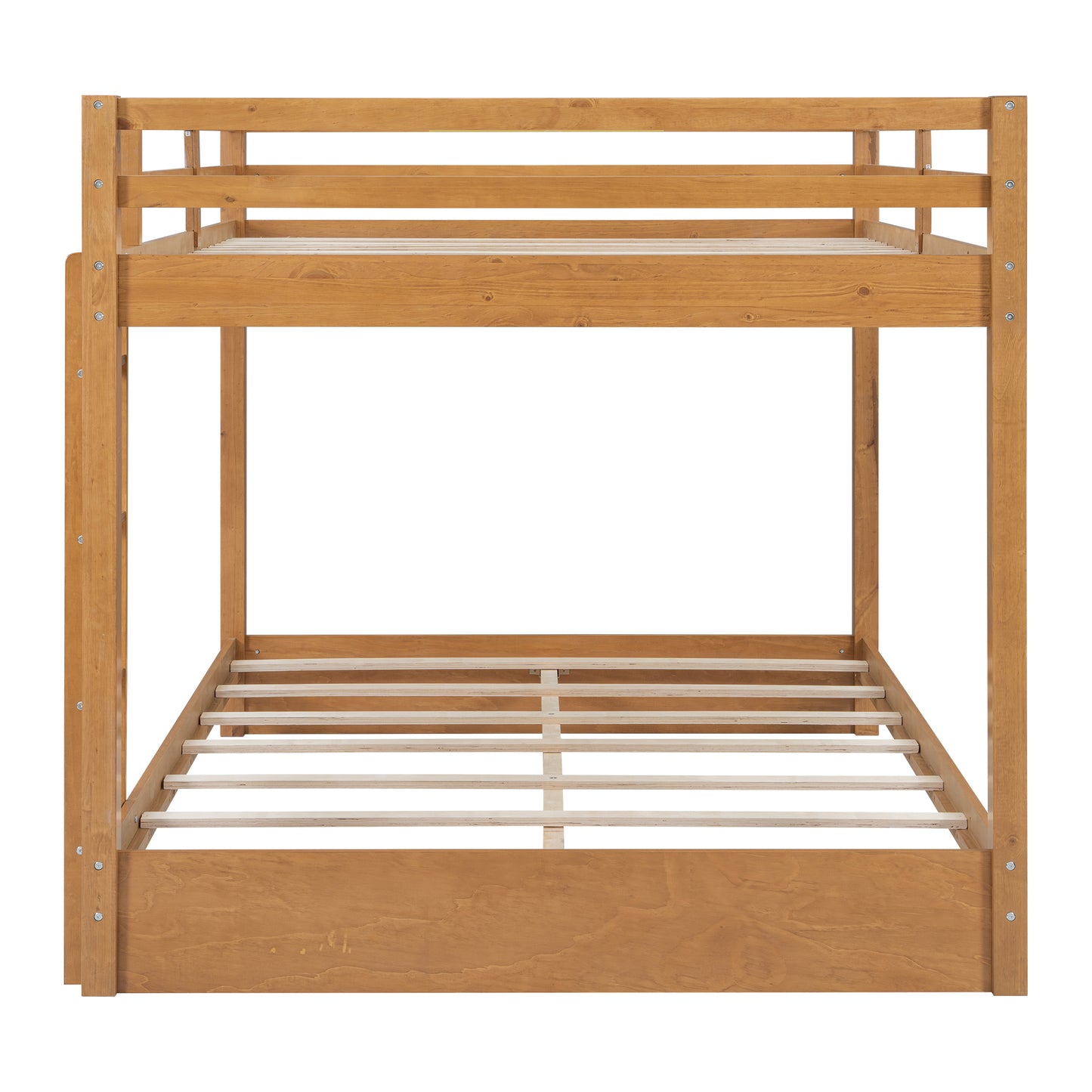 Wood Queen Size Bunk Bed with Ladder, Wood Color image 11